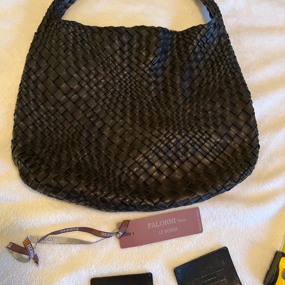 Falor falorni $995 black leather woven hobo shoulder bag Italy - Picture 8 of 13